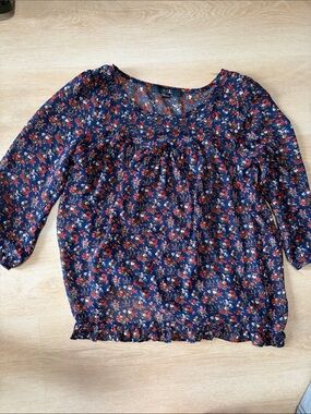 Forever 21 2010 Navy Ditsy Floral Peasant Blouse S